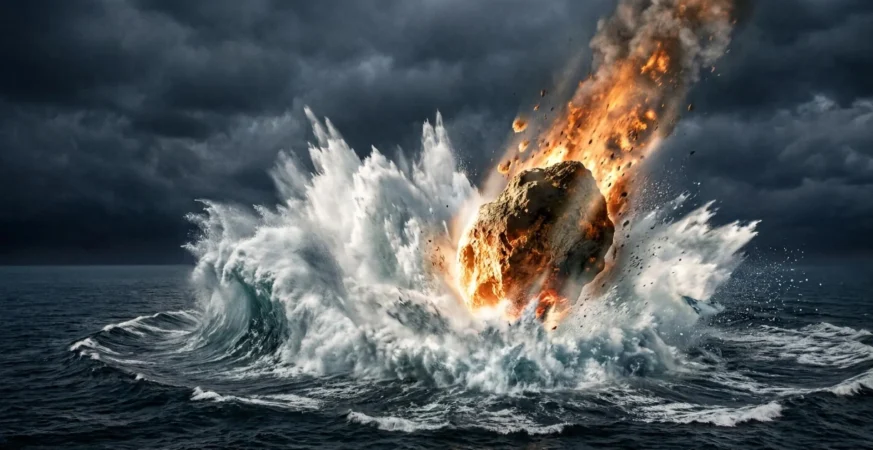 A massive asteroid slammed into the North Sea and unleashed a 330-foot tsunami