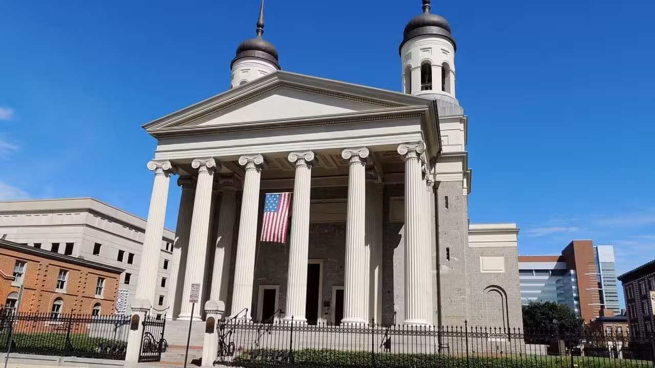 Archbishop Caccia visits the first Catholic Cathedral in United States